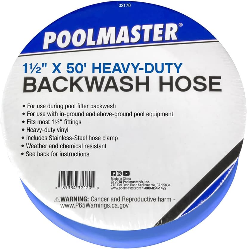 Poolmaster 32170, Essential Collection Heavy-Duty Swimming Pool Backwash Hose, 1 1/2-Inch x 50-Feet