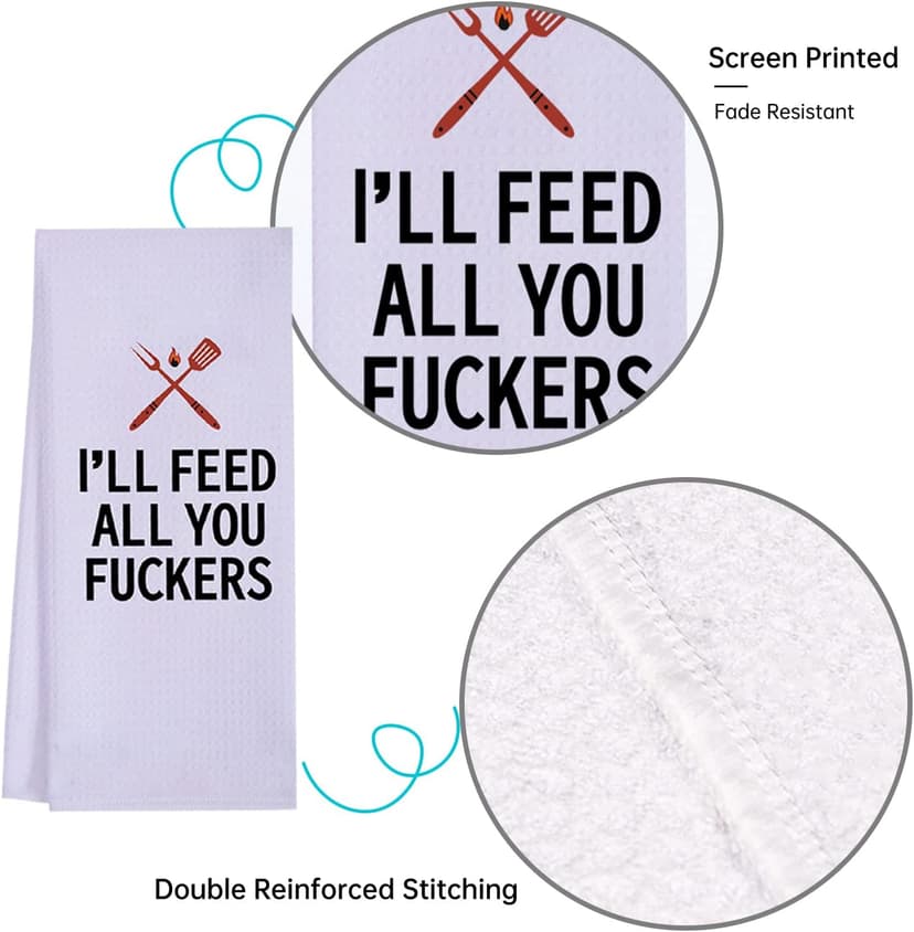 LXOMILL Funny Kitchen Towels for Men, Women, BBQ Grilling Cooking Dish Towels, Funny Birthday Gifts for Husband, Dad, Boyfriend, Friend, Hilarious Gag Gift for Chefs