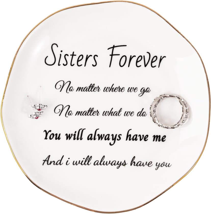 Sister Gifts, Ceramic Sister Ring Dish Jewelry Tray, Sister Birthday Gifts Engagement Wedding Gift for Sister from Sister