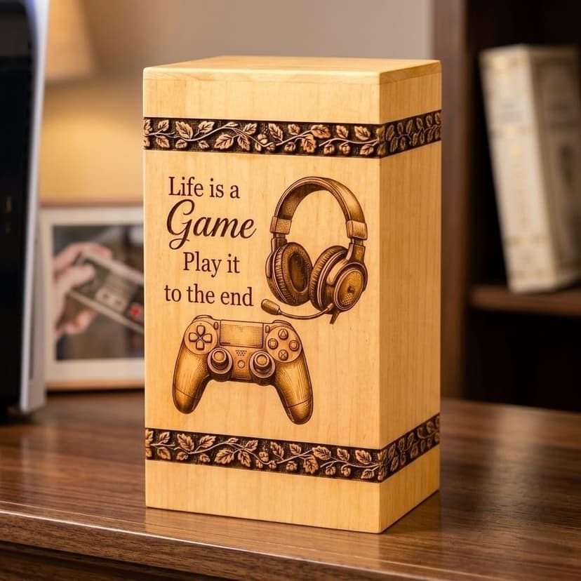 Steamed Beech Wood Gaming Memorial Urn Box for Ashes, Handmade Wooden Cremation Urn, Gamer Funeral Keepsake and Remembrance Box, Gamer urn, Gaming Memorial urn B0HH7PF8LT