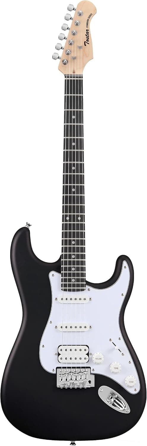 Tostar Beginner Electric Guitar, Solid Body, 39" Full Size Strat Style with HSS Pickups, 5-Way Switch, Tremolo Bridge, Maple Neck & Tectona Fretboard, Ideal for Beginners and Gifting, Black