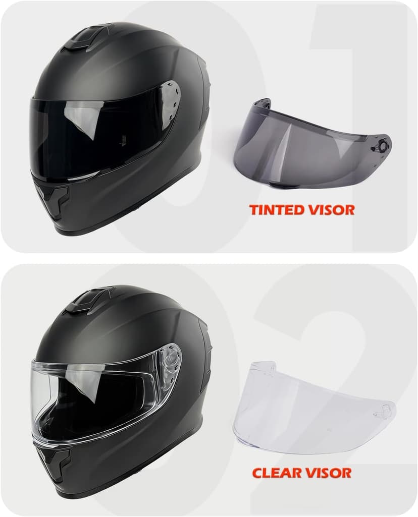 Orthrus Full Face Motorcycle Helmet for Adults Men & Women DOT Approved Motorbike Street Bike Racing Helmets with Tinted & Clear Visors (Matte Black, Large)