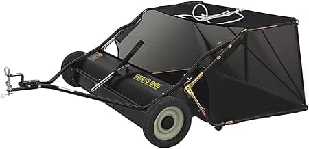 Grass One 44 Inch Tow-Behind Lawn Sweeper with 25 Cu.Ft Hopper Bag, Adjustable Brush Height & Easy Dump-from-Seat – Picks Up Leaves, Grass & Yard Debris, Garden Gift