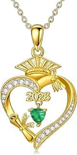 Graduation Gifts for Women Her, 18K Gold Heart Birthstone Necklace, Inspiring Grad Pendant College Seniors High School Graduations Jewelry Gifts B0H98Q1TH9
