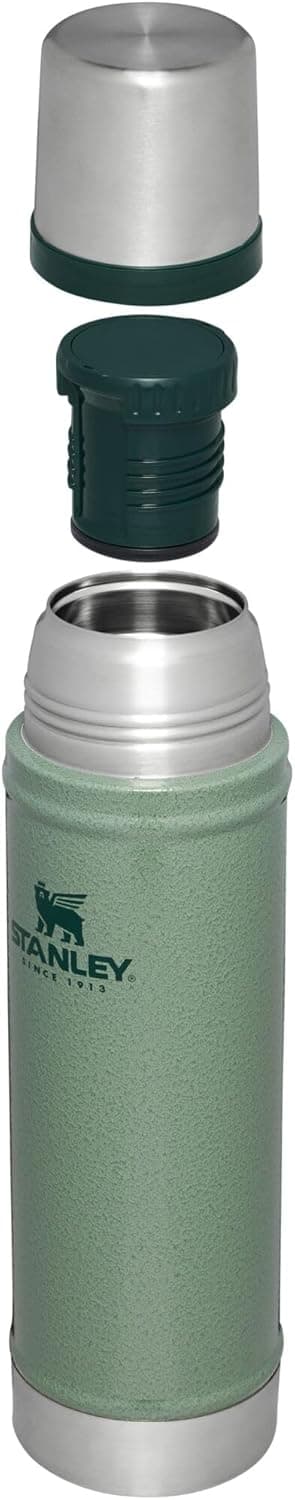 Stanley Classic Legendary Vacuum Bottle 20 oz | Wide Mouth with Leakproof Cup Lid | Keep Drinks Hot or Cold | Packable for Travel | Insulated Stainless Steel Thermos | BPA-Free | Hammertone Green