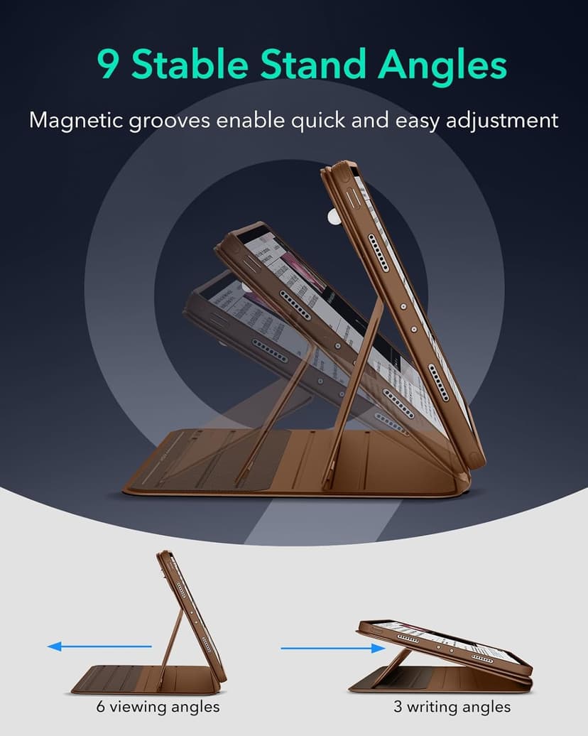 ESR for iPad Pro 12.9 Case (6th/5th Generation, 2022/2021), Removable Magnetic Cover, Adjustable Portrait/Landscape Stand with Raised Display View, 9 Standing Angles, Shift Series, Brown