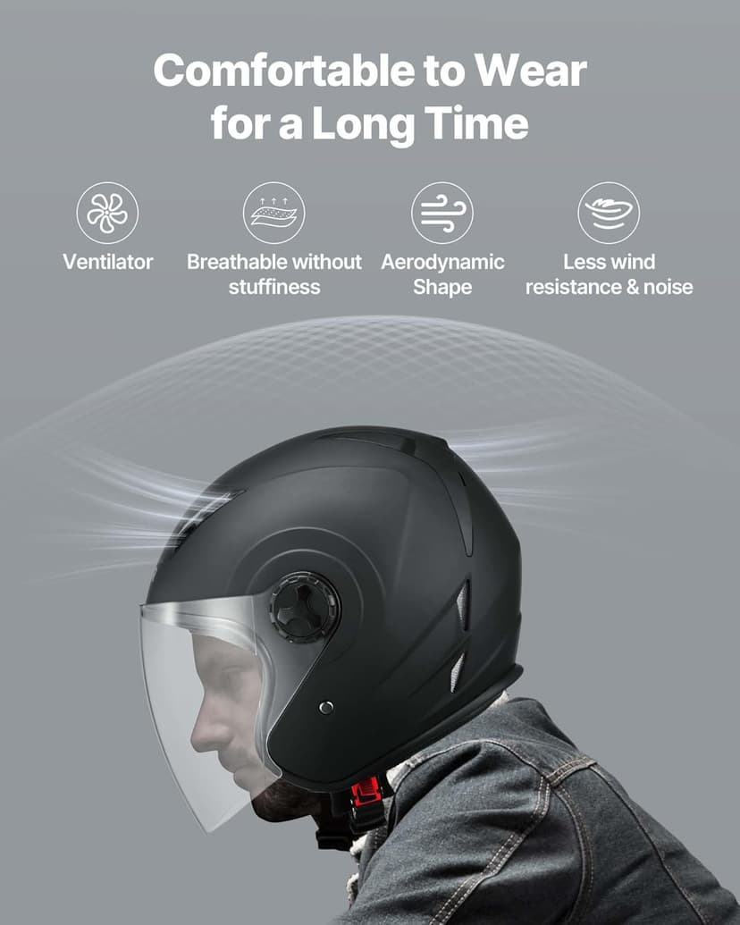 VEVOR Motorcycle Helmet, 3/4 Open Face, Adult Motocross Dirt Bike Helmet with Clear Visor, Comfortable Motorbike Racing Street with Detachable Liner for Men & Women, DOT Approved