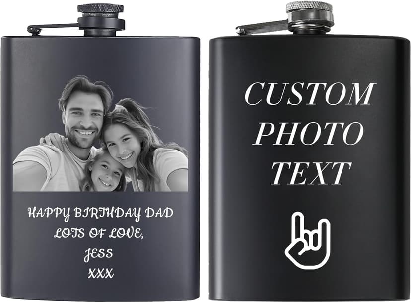 Customized Liquor Flask Gifts for Grandpa Men Him Dad Husband Fathers Day Christmas Groomsman Custom Flask for Men Personalized Engraved Hip Flasks with Photo Text 8 Oz B0FGJRKCB3