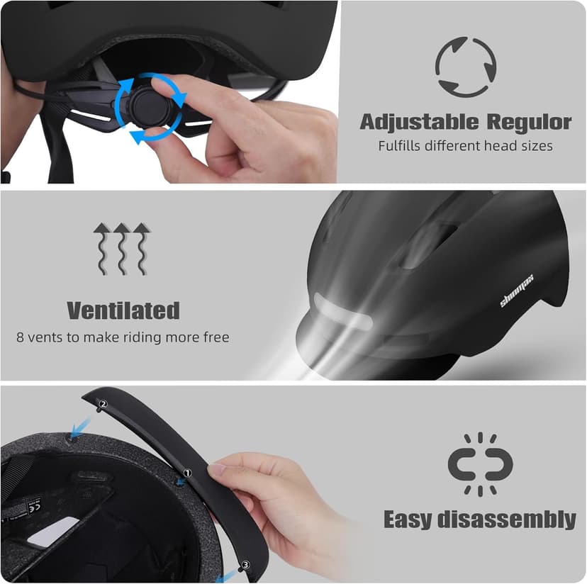 Bike Helmet, Shinmax Adult Cycling Helmet with USB Rechargeable LED Front and Back Light Bicycle Helmets for Men Women