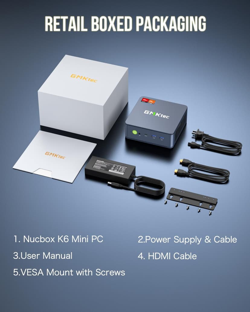 GMKtec Mini PC Gaming, K6 AMD Ryzen 7 7840HS Dual NIC LAN 2.5Gbps Desktop Computer, 32GB DDR5 (16GB*2) 1TB PCIe4.0 SSD, USB4.0, HDMI, DP, USB-C, WiFi 6E, BT 5.2