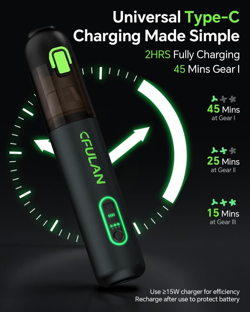 Car Vacuum Portable Cordless, 21KPa 4-in-1 Handheld Mini Vacuum Cleaner with 8 Attachments, 3 Suction Modes, One-Touch Empty, Type-C Charge, Hand Vacuum for Car, Home, Keyboard, Small Job