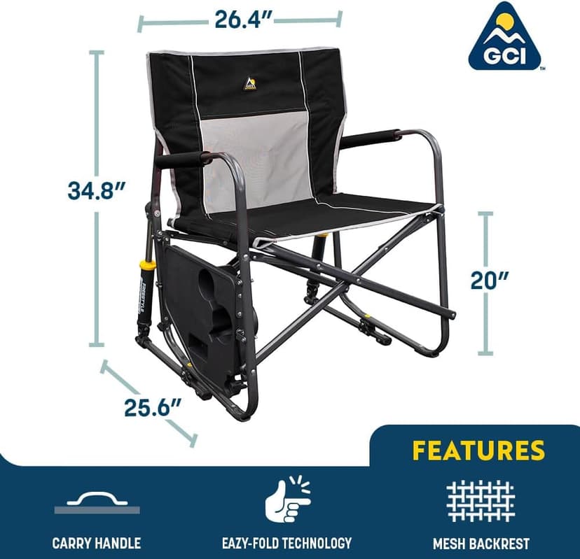 GCI OUTDOOR Freestyle Rocker XL with Side Table Camping Chair | Portable Folding Rocking Chair with Solid, Durable Armrests, Drink Holder & Comfortable Backrest — Red