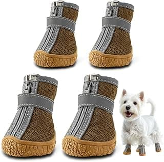 Dog Shoes for Small Dogs, Breathable Dog Boots Paw Protector for Hot Pavement Winter Snow, Dog Booties with Reflective Strips Rugged Anti-Slip Sole for Hardwood Floors Walking Army Green Size 3