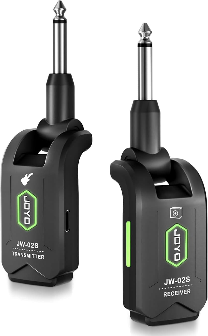 JOYO 5.8GHz Wireless Guitar System Wireless Guitar Transmitter Receiver Rechargeable Audio with 4 Signal Channels for Electric Guitar Bass 20M (JW-02S)