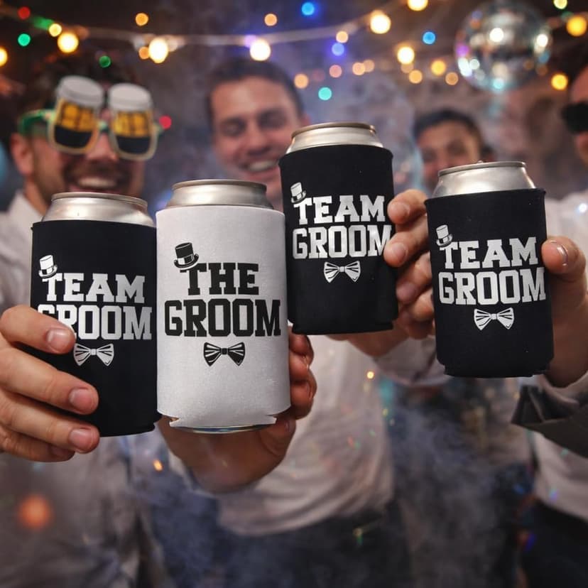 The Groom And Team Groom Can Coolie Holder Bachelor Party Decorations Bachelor Party Favors Bachelor Party Accessories Wedding Favors Gift For Groom Groomsmans Proposal Gifts Black White B08CHMD5PM