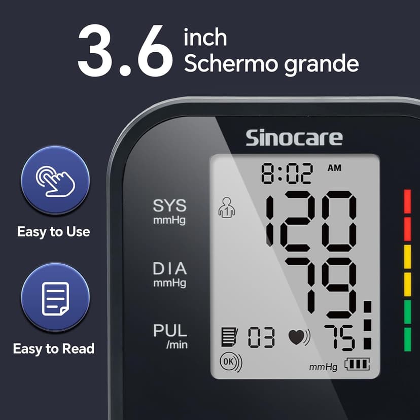 Sinocare Blood Pressure Monitor, Upper Arm Blood Pressure Monitors for Home Use, Adjustable Arm Cuff 8.6"-16.5", One-Button Operation, Dual User, Accurate & Practical (Black)
