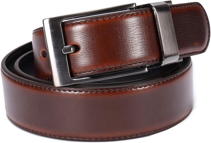 beltox fine Men's Dress Belt Leather Reversible 1.25" Wide Rotated Buckle Gift Box