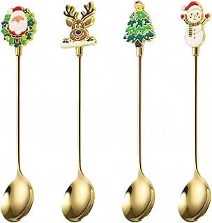 Christmas Teaspoon Gift Set of 4 |Premium 5.6 Inch Stainless Steel Small Spoon | Coffee Spoons for Dessert & Tea | Christmas Decorations Indoor & Kitchen Decor | Hostess Gifts