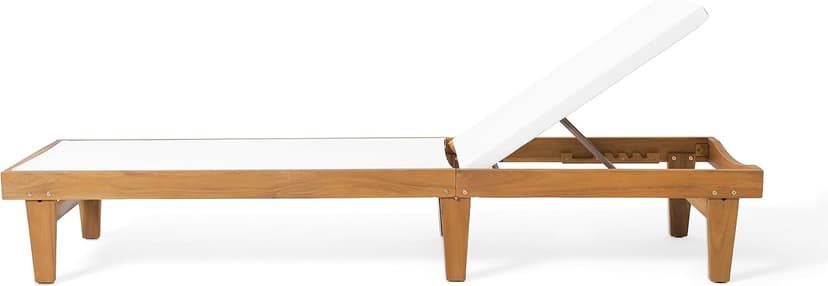 Christopher Knight Home Dina Set of 2 Chaise Lounge Chair Outdoor, Acacia Wood Frame Sunbathing Pool Lounger, Adjustable Backrest Patio Lounge Chaise for Poolside/Garden/Backyard, Teak + White