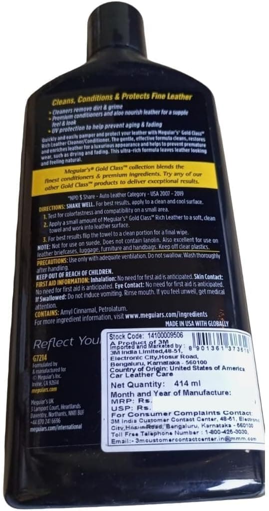Meguiar's Gold Class Rich Leather Cleaner and Conditioner 3-in-1 Spray, Non-Greasy Car Leather Cleaner and Conditioner Treatment with Advanced UV Protection, 15.2 Oz Spray Bottle
