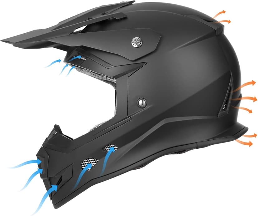 GLX GX23 Dirt Bike/Motocross Helmet - Matte Black, Large - DOT Approved