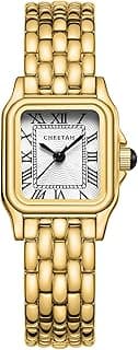 CHEETAH Gold Watches for Women with Small Vintage Bracelet, Rectangular Case Roman Dial