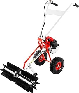 43CC 2 Stroke Gasoline Powered Broom Sweeper, 1.25kw/1.7hp Driveway Lawn Grass Sweeper Snow Cleaning Grit, 8500rpm Hand Push Walking Snow Sweeper for Garden Lawn Yard Sidewalk Turf Grass Cleaning