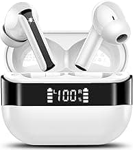 Wireless Earbuds, Bluetooth 5.4 Headphones HiFi Stereo, Bluetooth Earbuds with 4 ENC Mics, 48H Playtime Ear buds with LED Display Charging Case, IP7 Waterproof In Ear Earphones for Android iOS White