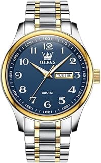 OLEVS Men's Casual Stainless Steel Watch, Big Face Easy to Read Analog Quartz Watch with Day and Date, Classic Waterproof Diamond Roman Arabic Numerals Dial Dress Watch for Men, Gold Silver Black Band