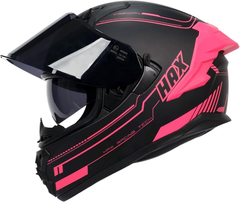 HAX Obsidian Pro Full Face Dual Visor Adult Motorcycle Helmet for Motorbike Street Bike with Pinlock Ready DOT Approved