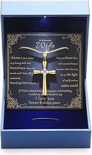 Gold Moissanite Cross Necklace for Women Wife in Light-Up Gift Box,Love Card - Women Anniversary Birthday Gifts Ideas for Wife Her Girlfriend, Christian Cross Chain Jewelry(18K Real Gold Filled)