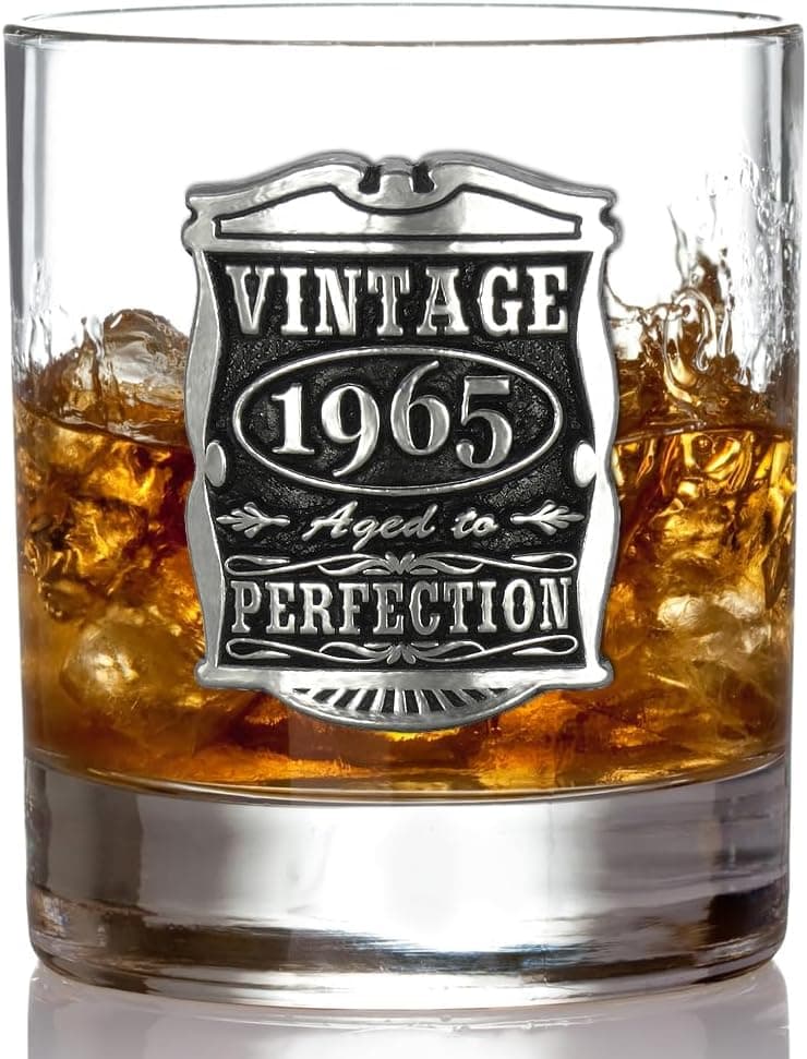 English Pewter Company Vintage Years 1965 60th Birthday or Anniversary Old Fashioned Whisky Rocks Glass Tumbler - Unique Gift Idea For Men [VIN002]