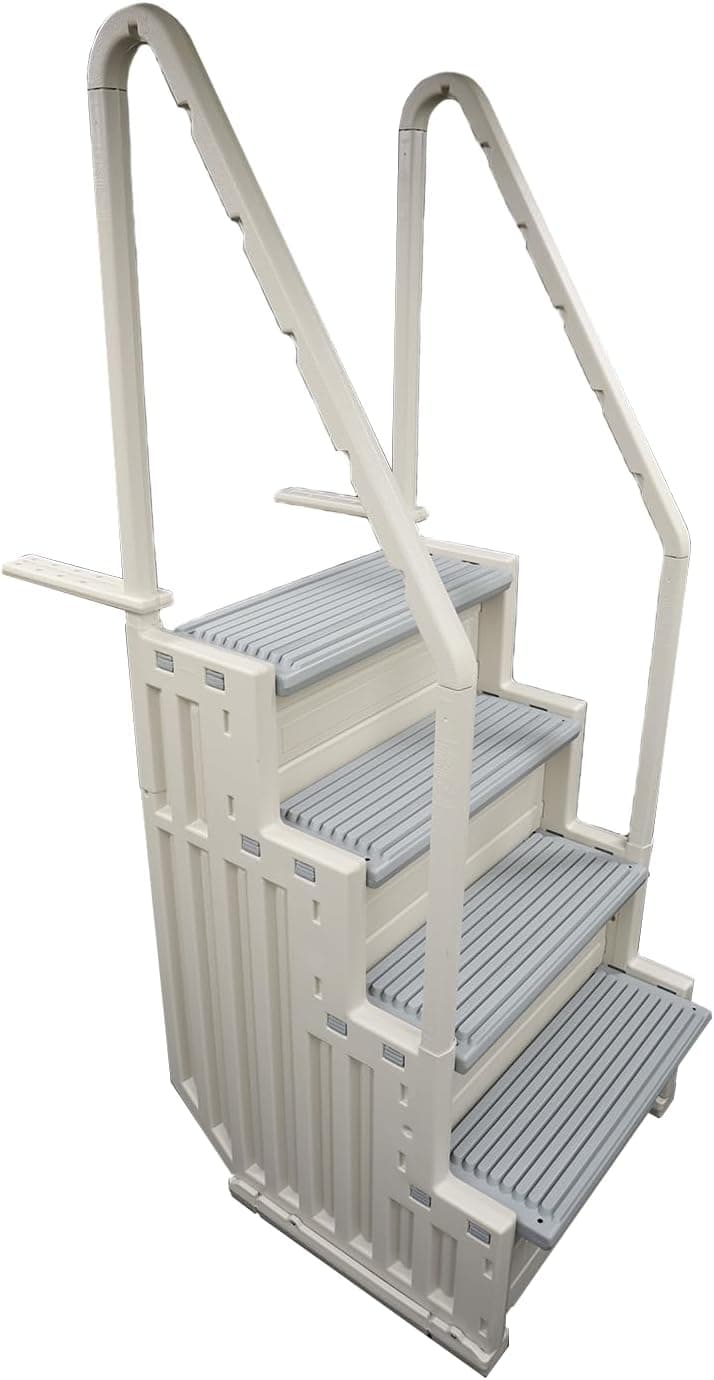 Confer Plastics Step-1X: Sturdy Above Ground Entry System with Dual Handrails and Slip-Resistant Steps, Easy Installation, Supports up to 400 lbs - Proudly Made in USA. Warm Grey with Grey Treads