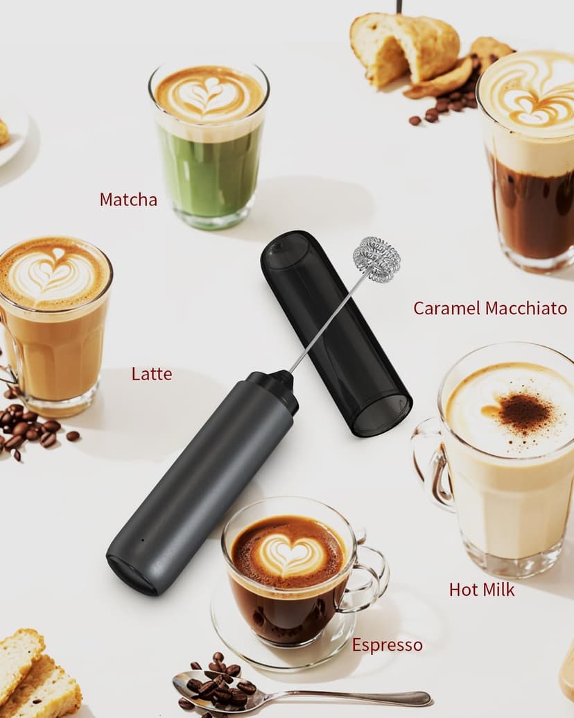 CIRCLE JOY Rechargeable Milk Frother Handheld, Dual Coil Whisk Head Electric Coffee Frother, Portable Hand Frother Wand Drink Mixer for Matcha Lattes Cappuccino, Kitchen Gifts, Black B0DPG6SNV1