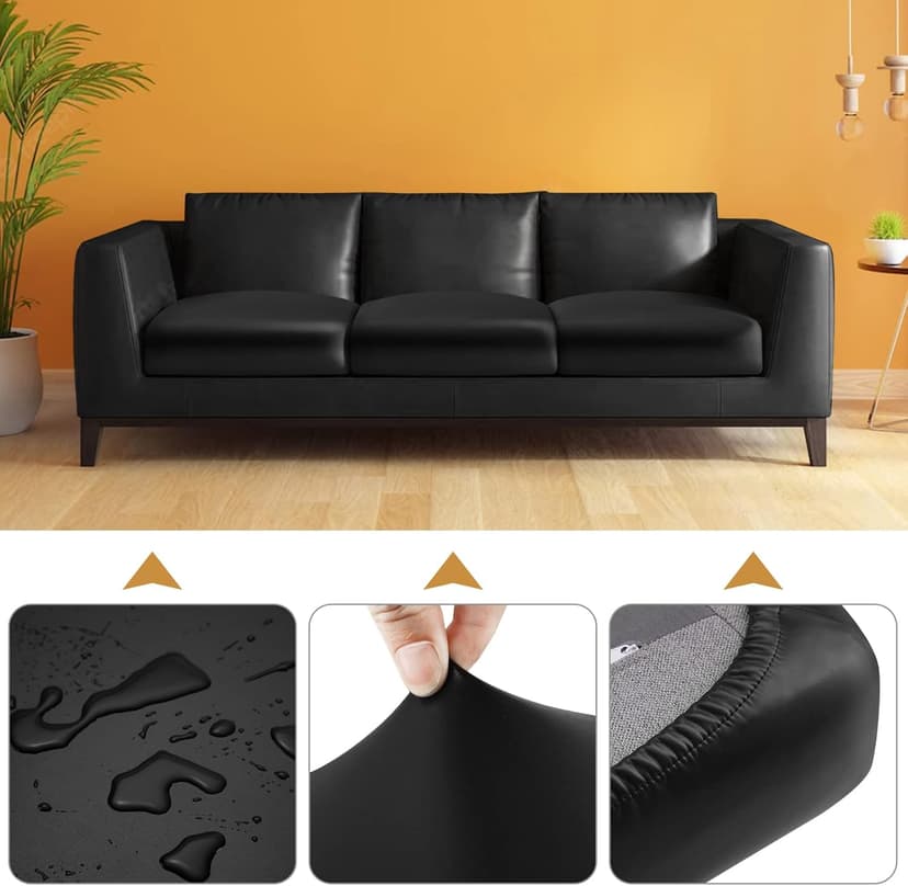 YISUN PU Leather Couch Cushion Cover, Waterproof Stretch Sofa Cushion Slipcovers, Faux Leather RV Chair Seat Covers, Loveseat Cushion Cover Replacement Chair/Furniture Protector, 2Pcs(Black)