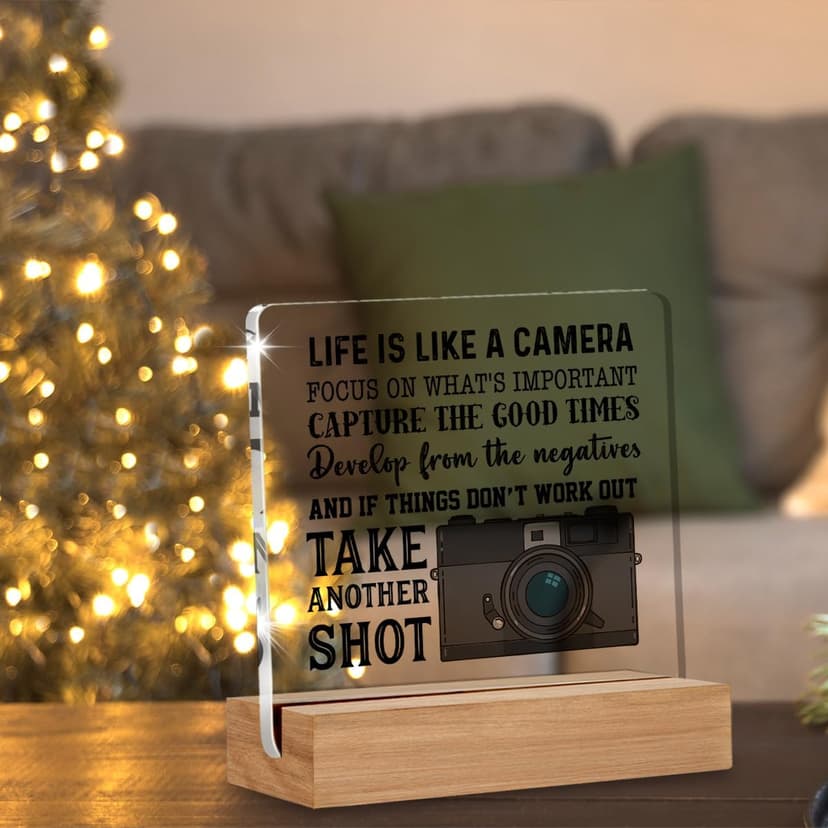 Life Is Like a Camera Acrylic Sign, Photographer Gift, Desk Decor 4 x 4 Inches Cool Gifts for Photographers, Inspirational Gifts for Men, Women B0DGPWGBRK