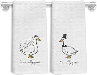 Funny Mr and Mrs Silly Goose Kitchen Towels, Wedding Gifts for Couples Newlyweds Dish Tea Towels for Kitchen Decor, Just Married Gifts Decorative Hand Towels for Bathroom, 16x24 Inch Set of 2 B0F53MV9ZY