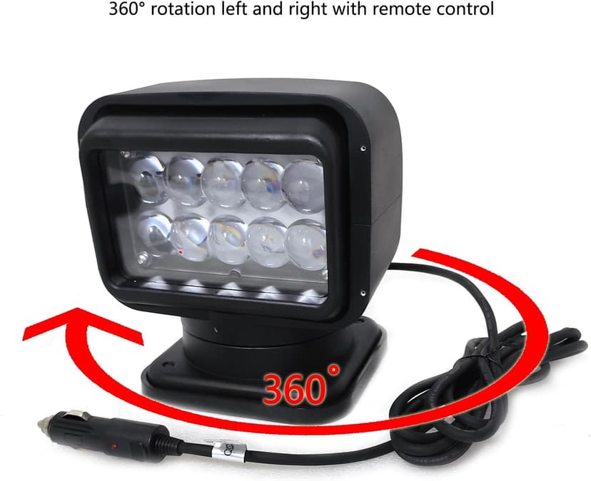 Led Search Light 6 Inch 50W 360 Degrees Rotating Remote Control 9-32V Work Lamp Spot Driving Lamps Fog Lights Offroad Lights Hunting SUV ATV 4X4 Truck Boat Camping Fishing Exploring Lighting