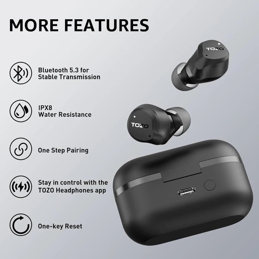 TOZO NC9 Hybrid Active Noise Cancelling Wireless Earbuds, 6 Mics ENC Clear Call, IPX8 Waterproof, in Ear Bluetooth 5.3 Headphones Stereo Bass Ear Buds 59H Playtime with LED Display 32 EQs via APP