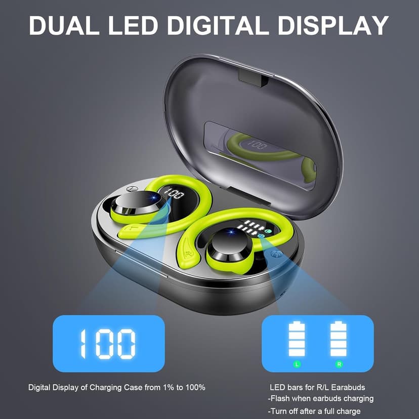 Wireless Earbuds Sport Bluetooth Headphones 5.4, 2025 Bluetooth Earbuds 4 HD Mic, Over-Ear Buds with Earhooks ENC Noise Canceling Earphones, 48Hrs Stereo, IP7 Waterproof Headset for Workout/Running