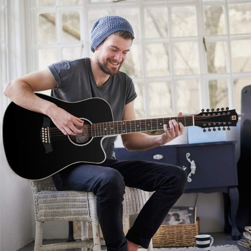 Vangoa 12 String Guitar Acoustic Electric, Upgraded Guitar 12 Strings Bundle for Beginner Intermediate Adults Teens, Guitarra de 12 Cuerdas, Spruce Top Bone Nut, Black, Matte