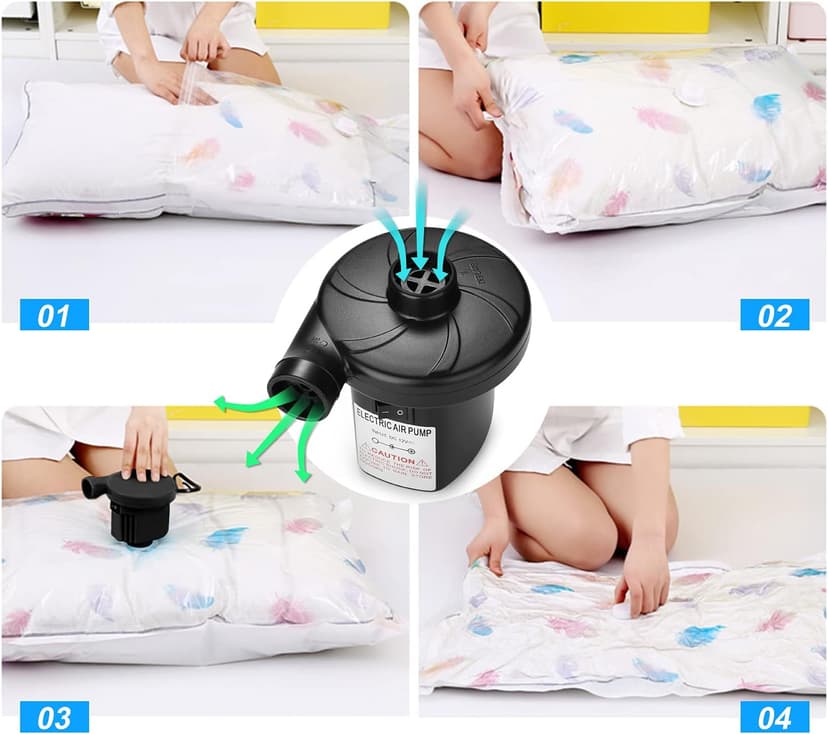 AGPTEK Electric Air Pump,Portable Air Pump with 3 Nozzles, 4.5kPa Quick-Fill,110V AC/12V DC Inflator/Deflator Pumps for Outdoor Camping, Inflatable Air Mattress Beds, Boats, Swimming Ring