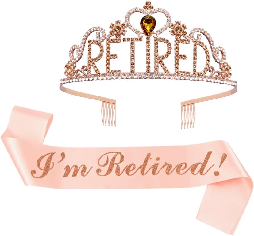 JETKONG Retirement Party Decorations Retired Tiara/Crown, Retired Sash for Women Retirement Gifts, Retirement Party Supplies, Gifts, Favors (Rose Gold) B0B2R3G8NG