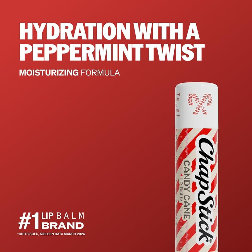 0.15 oz Each, Limited Edition Seasonal Stocking Stuffer, Peppermint Flavored, 24 Hour Moisture to Hydrate Dry, Chapped Lips ChapStick Candy Cane Flavored Lip Balm Sticks, Holiday Gift Set, 4-Pack B0GCQKBZMC