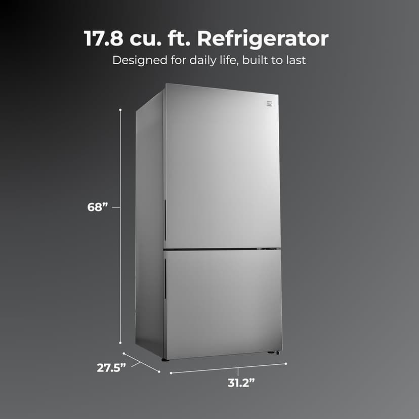 Kenmore 31" Bottom Freezer Refrigerator, Counter Depth - Ice Maker, Adjustable Shelving, Crisper Drawers, ENERGY STAR Certified, 17.8 cu. ft. Capacity, Fingerprint Resistant Stainless Steel