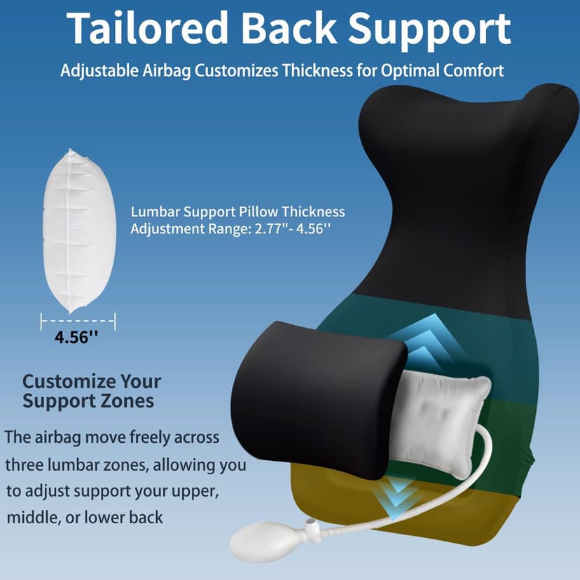 27.7'' Adjustable High Lumbar Support Pillow for Office Chair, Full Back Support Pillow for Upper Lower Back Pain Relief, Memory Foam Lumbar Cushion for Desk, Gaming Chair, Couch, Improves Posture