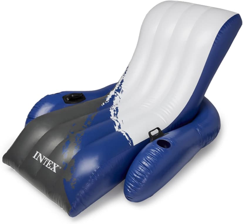 Intex Inflatable Lounge Pool Recliner Lounger Chair with Cup Holders - Heavy-Duty Float Raft for Adults, 220 Lb Capacity Large Floating Tanning Chair