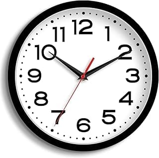 Roymnie Wall Clock Silent Non-Ticking Modern Clock Battery Operated 8 Inch Small Classic Analog Decorative for Kitchen, Living Room, Office, Bedroom, Bathroom (Black)