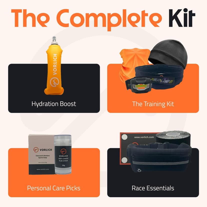 Vorlich® Running Gift Box, 13 Essential Items for Runners, Includes Run App, 8-Week Run Plan, Running Belt, LED Headtorch, Water Bottle & More