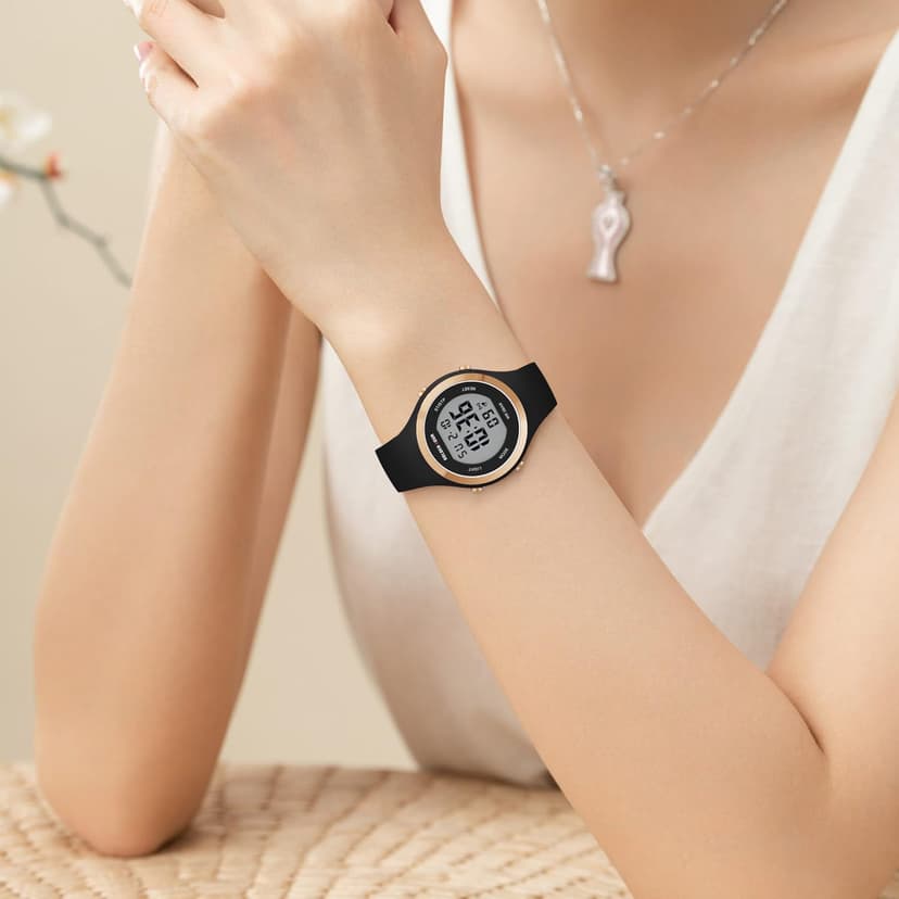 GOLDEN HOUR Waterproof Sport Women's Digital Chronograph Silicone Strap Watch